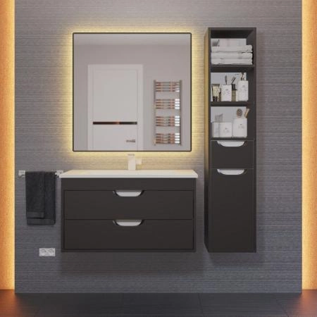 Шкаф-пенал для ванной Uperwood Modul, подвесной, с полками, матовый, черный