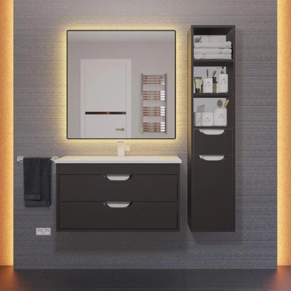 Шкаф-пенал для ванной Uperwood Modul, подвесной, с полками, матовый, черный