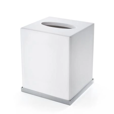 3SC Mood Deluxe White Контейнер для бумажных салфеток, 12х12х14 см, квадратный, настольный, композит Solid Surface, цвет: белый матовый/хром