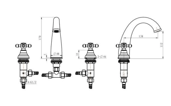 Смеситель для раковины на 3 отверстия_Комплект 277-FL