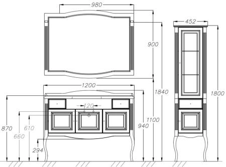 Пенал Opadiris Лаура 44L 452х1800х370 мм цвет белый с бежевой патиной напольный левый