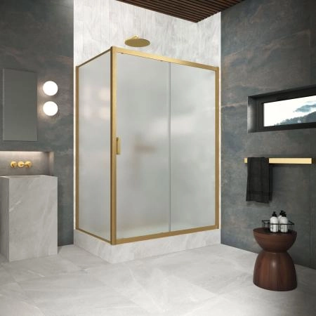 Душевой уголок Vegas-glass ZP+ZPV Protec 120*75 03 10, профиль золото матовое, стекло сатин