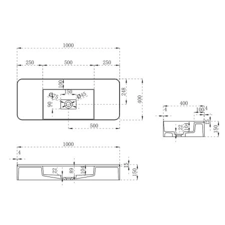 Раковина Vincea VWB-6S380MW, 1000*400*150, подвесная, цвет белый матовый искусственный камень