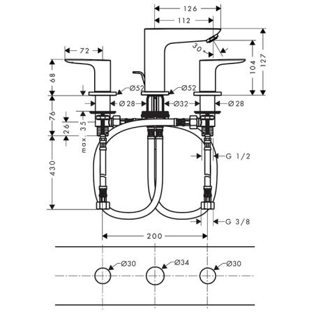 Hansgrohe Talis E Смеситель для раковины, на 3 отв, с донным клапаном, излив: 11.2см, цвет: шлифованная бронза