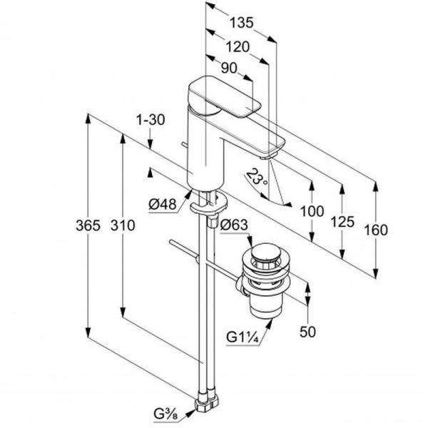 Смеситель KLUDI PURE&STYLE 402903975 для раковины с донным клапаном, черный мат