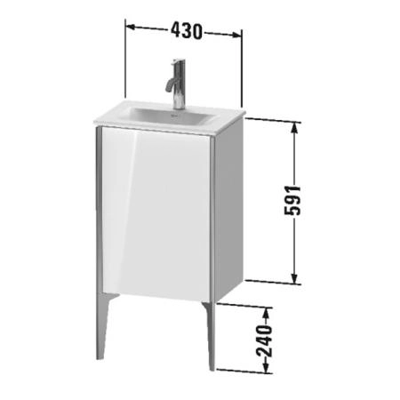 Duravit XViu Тумба подвесная 43x31x59.1см с раковиной, 1 дверца, (петли слева), ножки не вкл., цвет: белый глянцевый / края: чёрный матовый