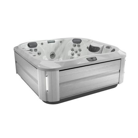 Jacuzzi J355 Минибассейн 214х214х94см, отдельностоящий, каскад, посветка, нагреватель, массажный подголовник, панель Brushed gray, цвет акрила: Platinum