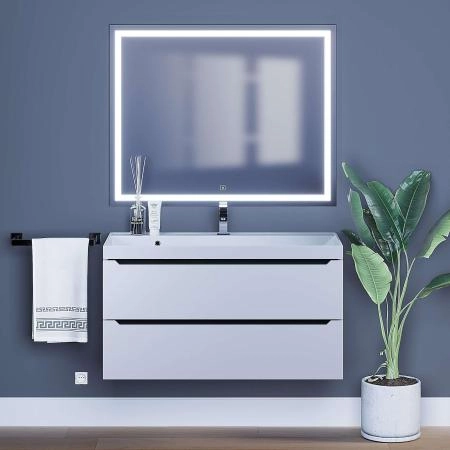 Тумба с раковиной для ванной Uperwood Tanos 100 см, подвесная, матовая белая/графит