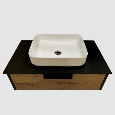 Тумба с раковиной Comforty Кёльн-90-1 дуб темный с черной столешницей