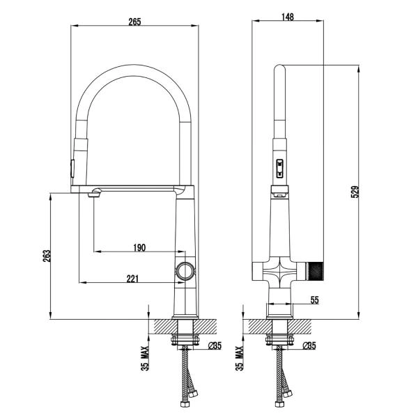 Смеситель для кухонной мойки Azario ADVANTAGE гибкий излив, керамический картиридж, хром (AZ-VRG569223C)