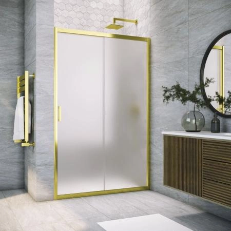 Душевая дверь Vegas-glass ZP TUR NOVO 150 09 10, профиль золото глянцевое, стекло сатин