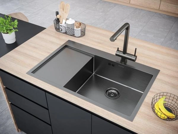 Кухонная мойка Paulmark ATLAN R PM217851-GMR вороненая сталь правая 780х10мм нерж. Сталь