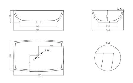Раковина Salini GLORIA 04 S-Sense глянцевая 60x38 1102104G накладная