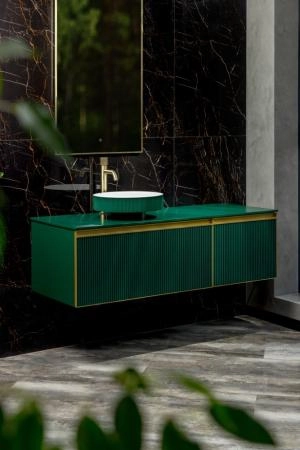 QUATRO 2 140см ТумбаBoheme 2 ящика, RAL 6005 FUGA + профиль GOLD + столешница 790-M2-140(100+40)-RAL6005