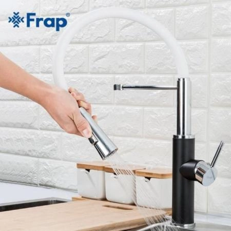 Смеситель для кухни Frap F4452-7 белый-черный, гибкий излив