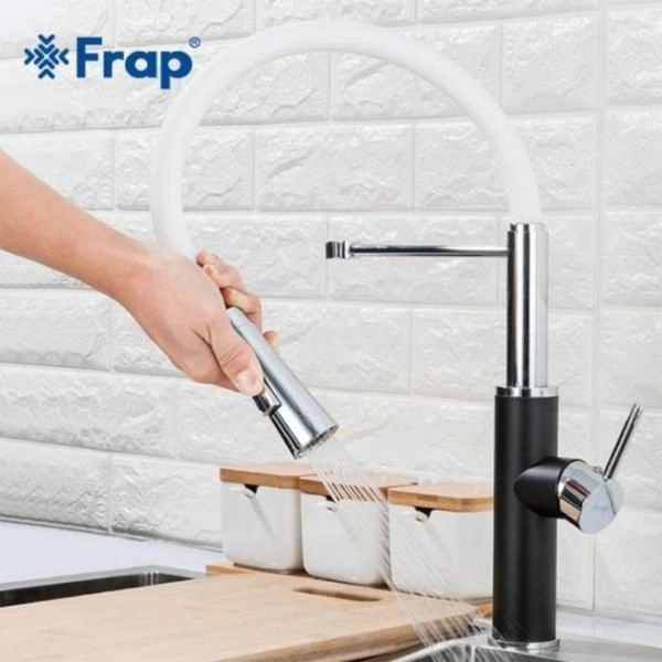 Смеситель для кухни Frap F4452-7 белый-черный, гибкий излив