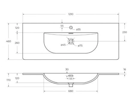 керамическая Раковина Белый 1210х460 мм BB1200ETL
