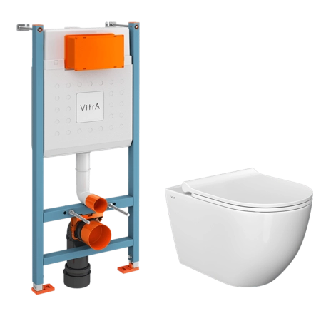 Инсталляция с унитазом VitrA Mia Round  9873B003-7205 комплект 3 в 1 с сиденьем микролифт безободковый