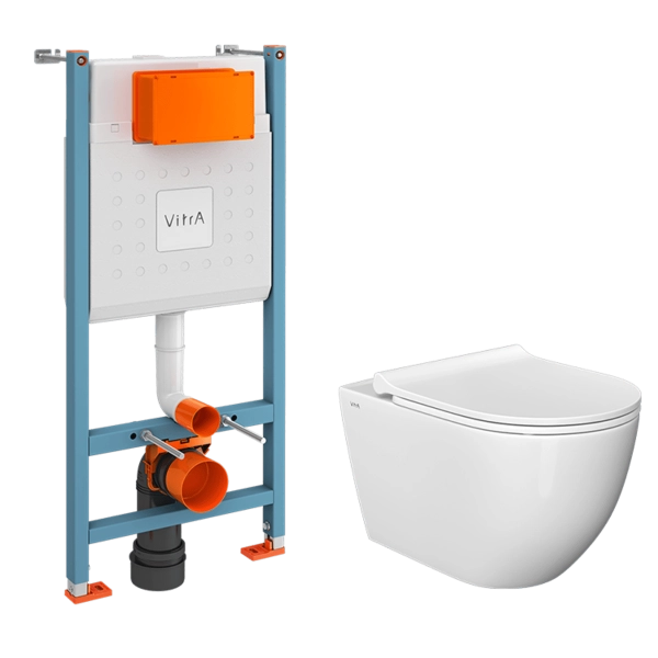 Инсталляция с унитазом VitrA Mia Round  9873B003-7205 комплект 3 в 1 с сиденьем микролифт безободковый