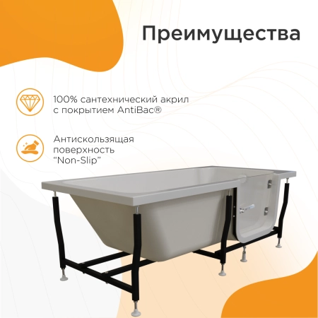 Ванна "Грасс 2" (правое исполнение, ванна с рамой - 1 шт., слив-перелив - 1 шт., фронтальная панель - 1 шт.)