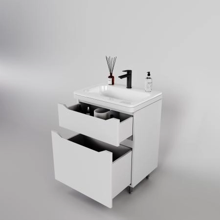 Тумба напольная Style Line Марелла 60 (2 ящ.) Люкс антискрейтч белый матовый, PLUS