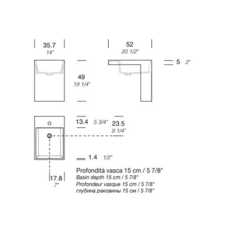 NOORTH milldue edition Раковина 35.7х52х49 см, 1 отв., полувстраиваемая, цвет: белый