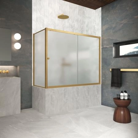 Шторка на ванную Vegas-glass ZV+ZVF Protec 190*90 03 10, профиль золото матовое, стекло сатин