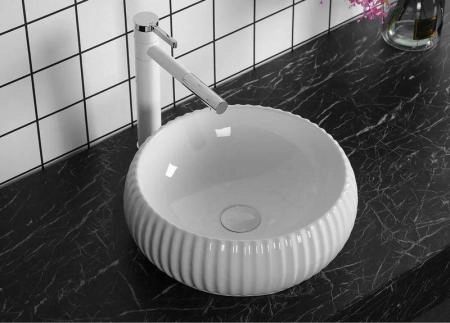 Раковина Cerutti SPA CR0007 накладная, белая, круглая, ребристая 405х405х130