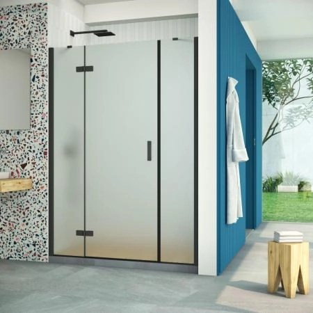 Душевая дверь Vegas-glass AFP-F Retta 150 02М 10 L, профиль черный матовый, стекло сатин