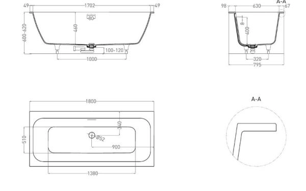 Ванна Salini ORLANDA AXIS KIT 180x80 S-Stone матовая 103322M