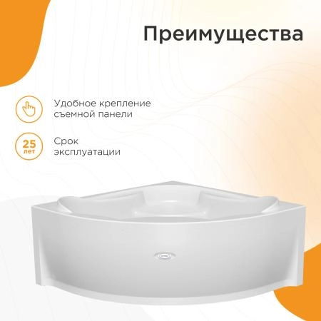 Акриловая ванна Сандра 149х149, фронтальная панель, каркас