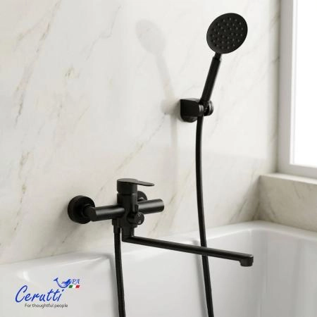 Смеситель для ванны Ceruttispa Овидио VXLMB (OVIDIO VXLMB) из нержавеющей стали, цвет черный матовый