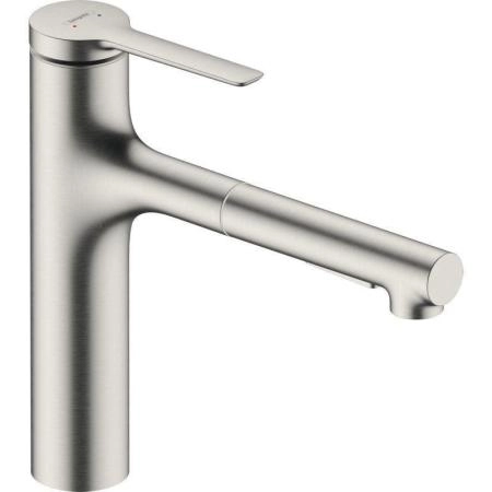 Смеситель Hansgrohe 74804800 Zesis для кухни 163 мм, выдвижной излив, 2 реж., sBox lite сталь