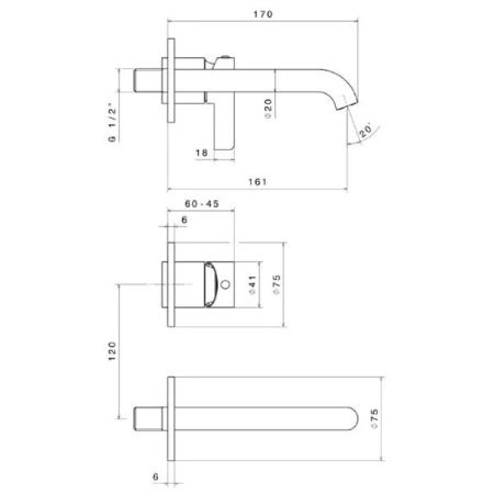 Смеситель для раковины Kerama Marazzi LINEA ЛИНЕА 71028EKM.21.018 однорычажный настенный, хром глянец