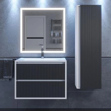 Тумба под раковину Uperwood Next Premium подвесная, 70 см, белая/графит, 2 ящика