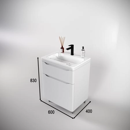 Тумба напольная Style Line Марелла 60 (2 ящ.) Люкс антискрейтч белый матовый, PLUS
