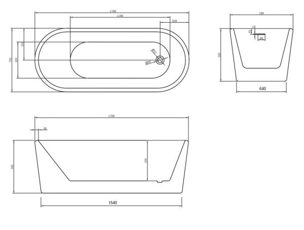 Акриловая ванна ABBER AB9272-1.7 отдельностоящая цвет белый