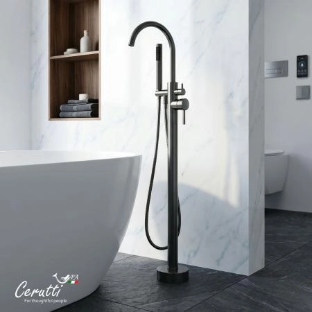 Смеситель напольный Ceruttispa TOBIA GG из нержавеющей стали, цвет графит