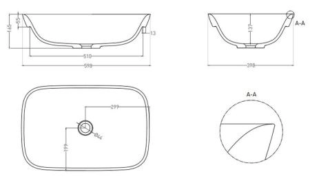 Раковина Salini MAREA 02 S-Stone матовая 60x40 1802202M полувстраиваемая