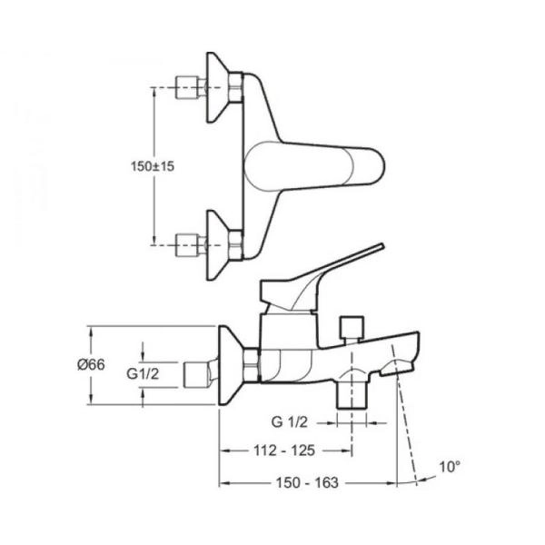 Смеситель Jacob Delafon BRIVE E75766-CP для ванны хром