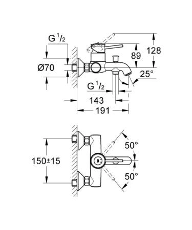 Смеситель Grohe BauClassic 32865000 для ванны с автоматическим переключателем