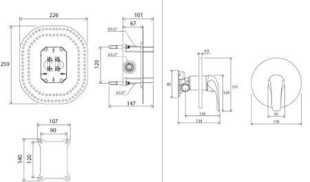 Смеситель Ravak Rosa для душа скрытого монтажа RS 066.00