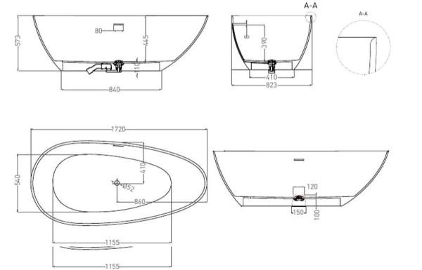 Ванна Salini PAOLA IN 172x82 S-Stone матовая 101612SM