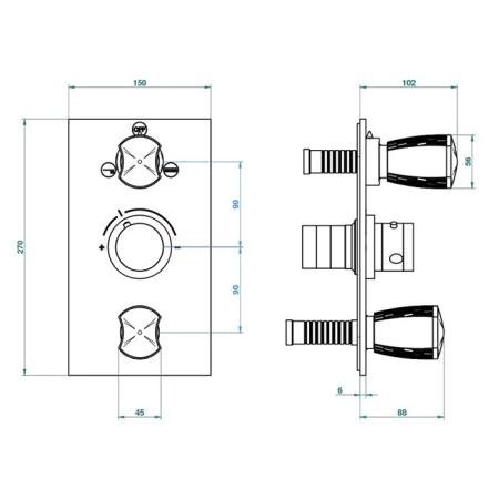 THG Infini white porcelain with platinum decor Смеситель для душа встраиваемый, термостатический, с запорным вент и переключ на 2 потока, внешн часть, цвет хром