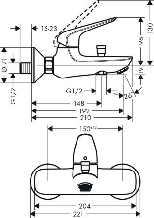 Смеситель Hansgrohe Novus Loop 71340000 для ванны хром