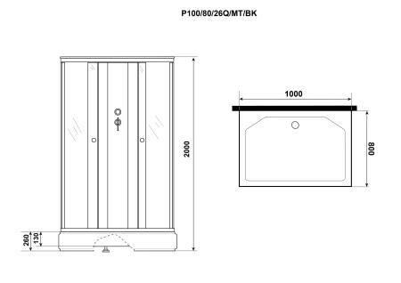 Душевая кабина Niagara Promo P100/80/26Q/MT/BK (1000х800х2000)