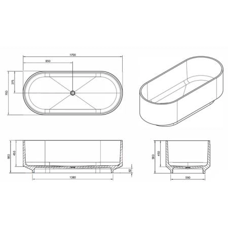 Knief Ellipse shape Ванна отдельностоящая 170x75x56см., из полимерного материала, цвет: Marine blue # XXX