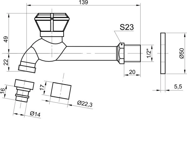 Сливной кран BRONZE DE LUXE длинный (насадка-рассекатель) (21594/1) бронза