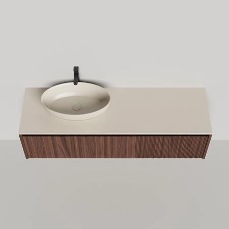 Salini Domino Тумба с накладной раковиной, 160х50х40см., из S-Stone в сборе, крепеж; сифон; фасад: шпон орех, столешница: Ral9001