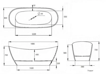 Ванна Aquastone Торре 168x80 литьевой мрамор отдельностоящая